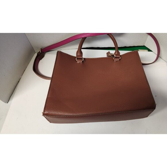 Anne Klein Arianna Satchel Pebble Leather rown Violet With Strap - Picture 5 of 9